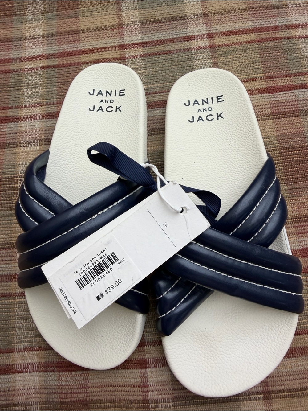 Janie and Jack Navy and White Padded Cross-Strap Slides